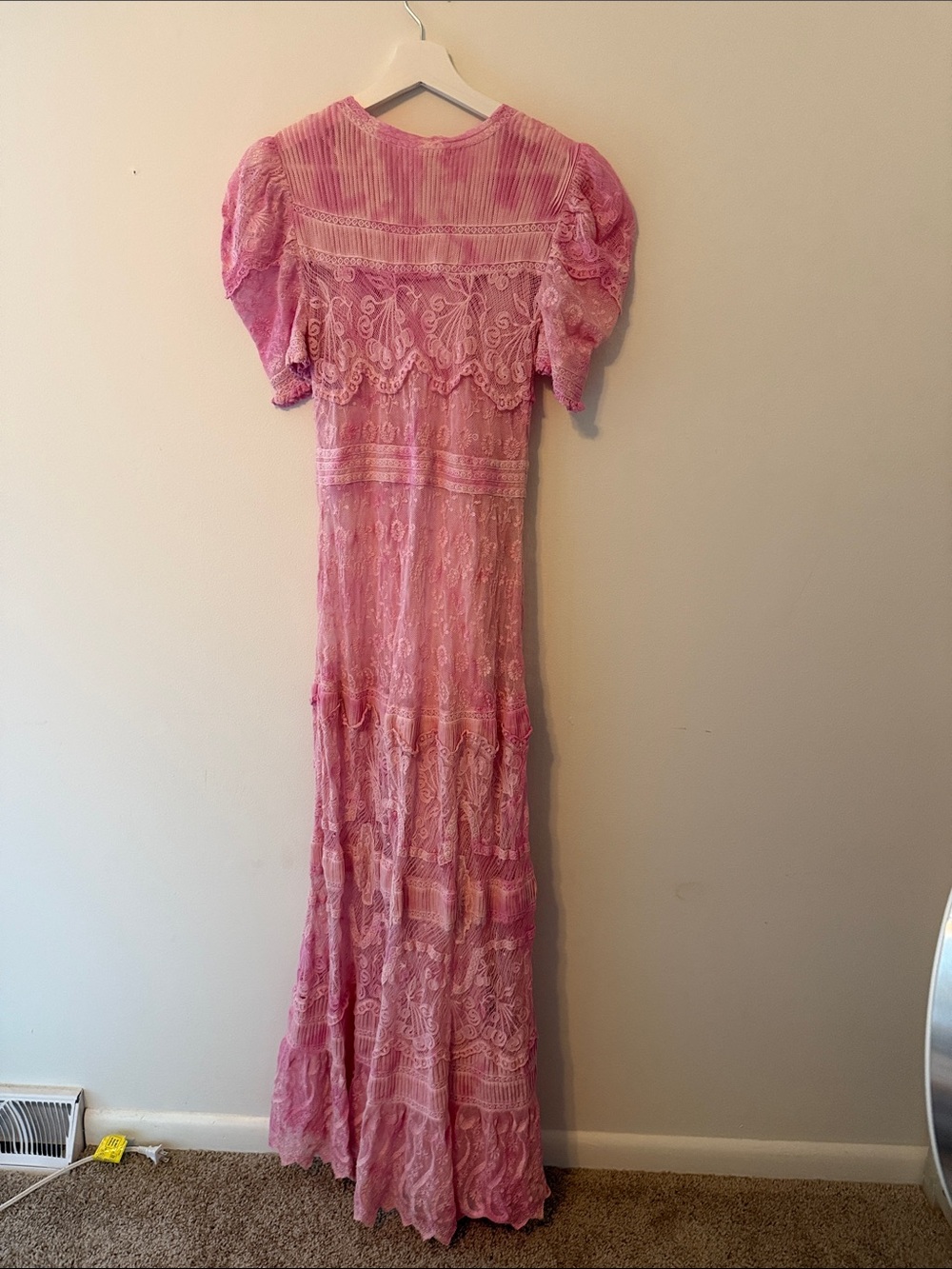 LoveShackFancy Pink Lace Maxi VerbaneDress with Puff Sleeves 00 NWT - Picture 4 of 4